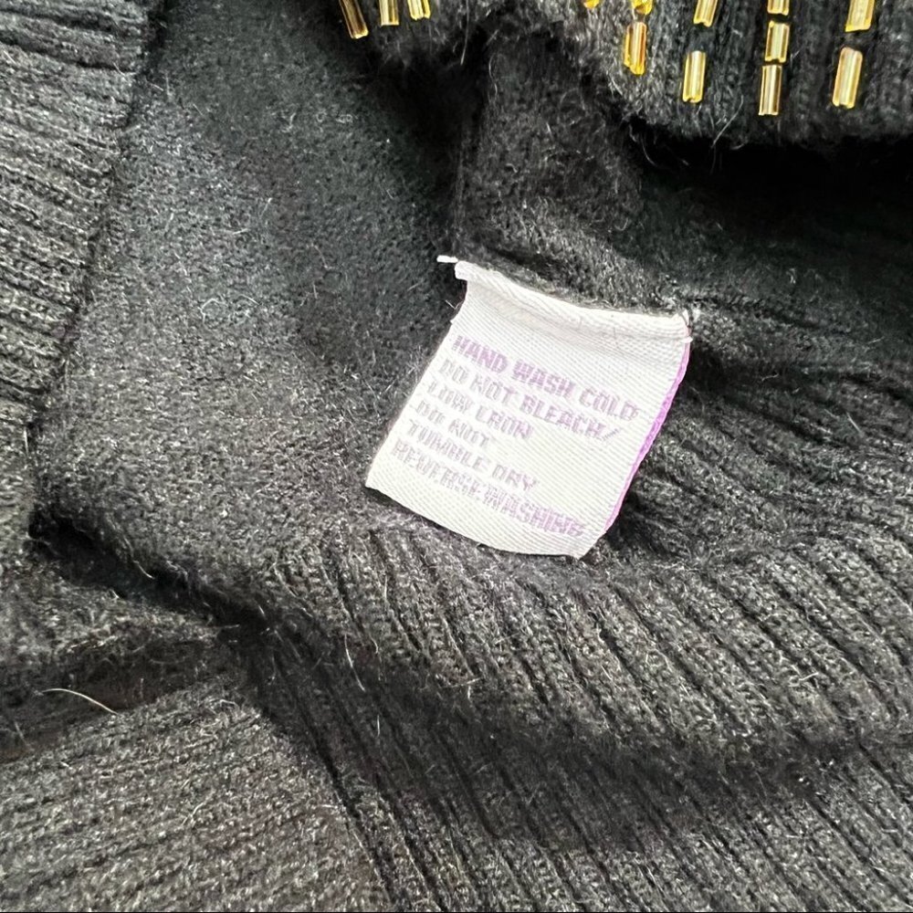 vintage SCRIBA Black Angora Blend Turtleneck Jewel Neckline Bishop Sleev… - Picture 6 of 11